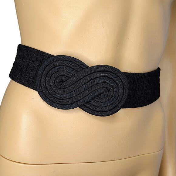 Vintage Black Unity Belt Buckle Elastic Stretchy Belt 36 Inches - Picture 1 of 6